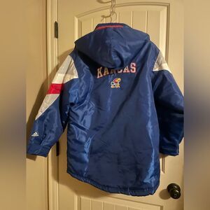 University of Kansas, KU Jayhawks, boys heavy Adidas coat size Large 14/16 blue